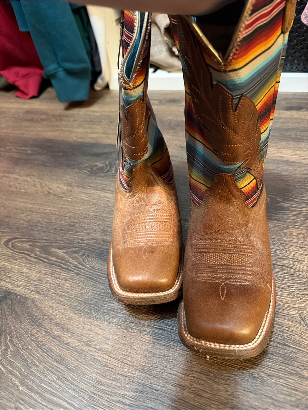 Ariat Brown Leather Western Heeled Boots with Multicolor Serape